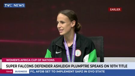 Super Falcons Defender Ashleigh Plumpter Visits TVC Communications Super Falcons Defender Ashleigh Plumpter Visits TVC Communications