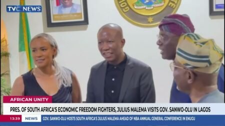 President Of South Africa’s Economic Freedom Fighters, Julius Malema Visits Gov. Sanwo-Olu In Lagos