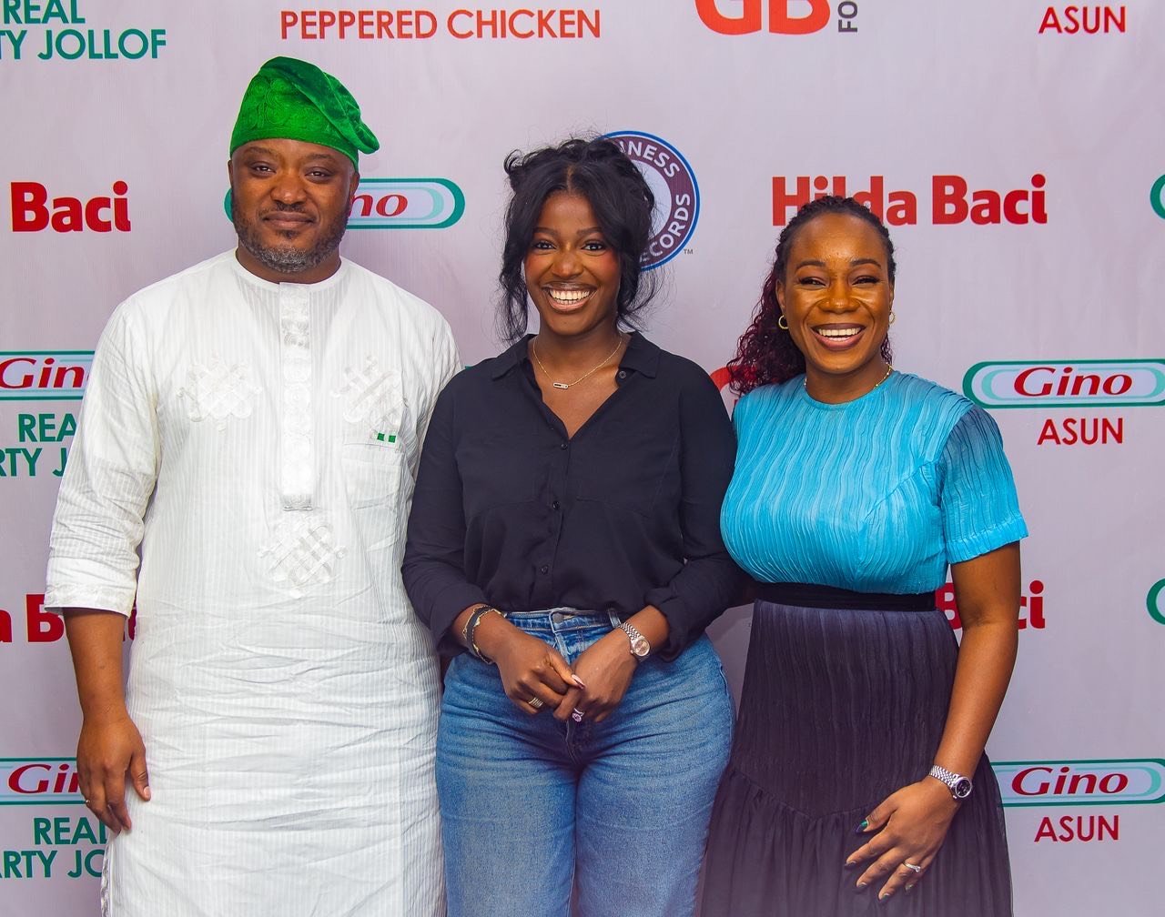 L-R Michael Nwughalu - Digital Marketing Lead - GBfoods, Brand Manager - Tomatoes Category - GBfoods, Two times World record Holder and Gino Ambassador; Hilda Baci, Vincent - Managing Director GBfoods, Oreoluwa Atinmo Marketing Director GBfods.
