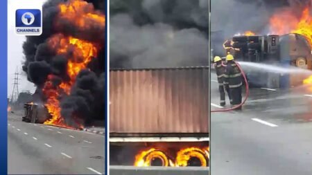 Two Reportedly Injured As Tanker Goes Up In Flames At Iyana-Isolo, Lagos