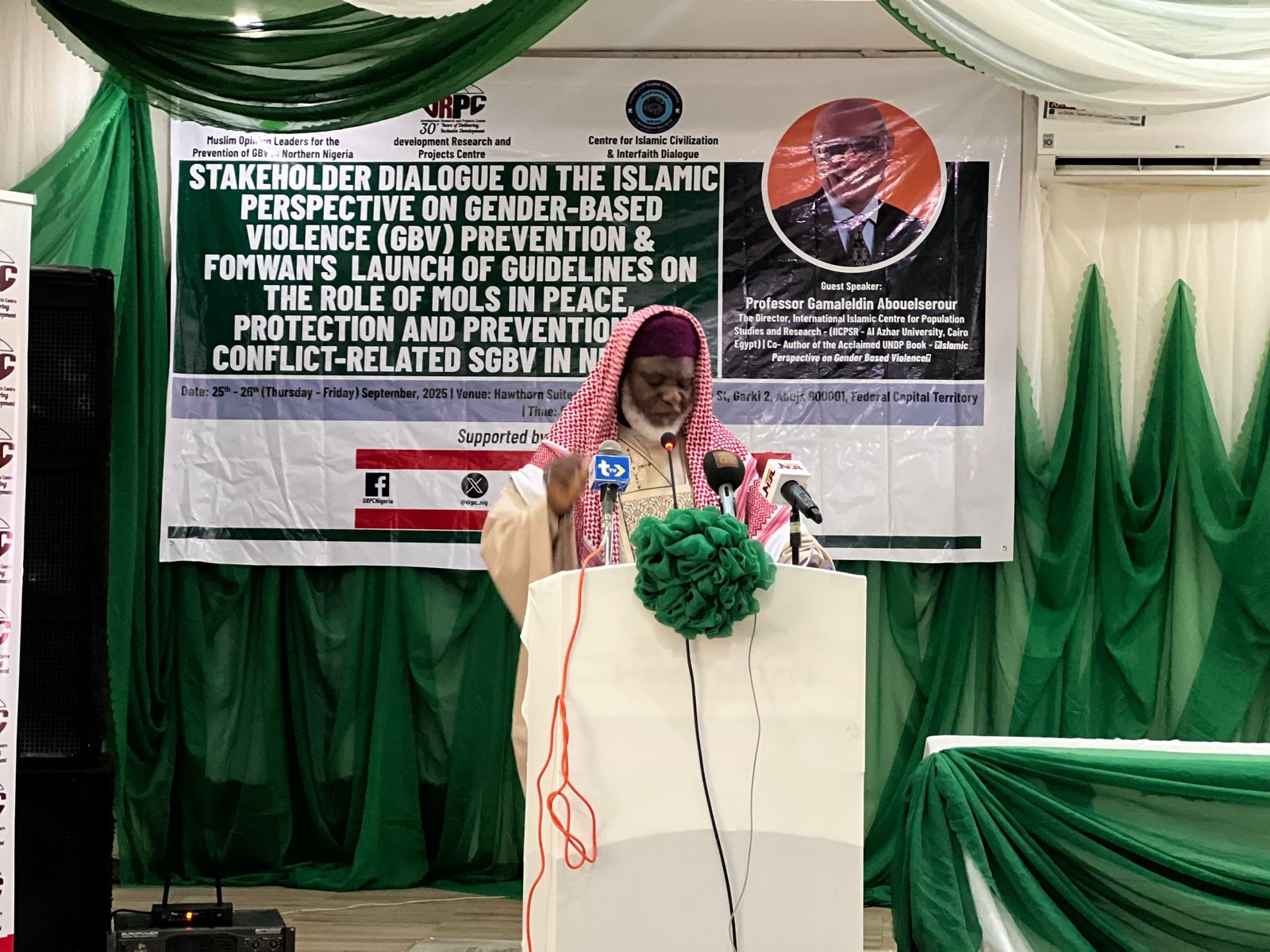 An Imam of the National Mosque Abuja, Ilyas Usman, a professor, presents goodwill keynote address on the Islamic Persoective on GBV
