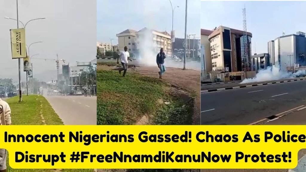 How Police Shot Teargas At Innocent Nigerians During #FreeNnamdiKanuNow Protest In Abuja
