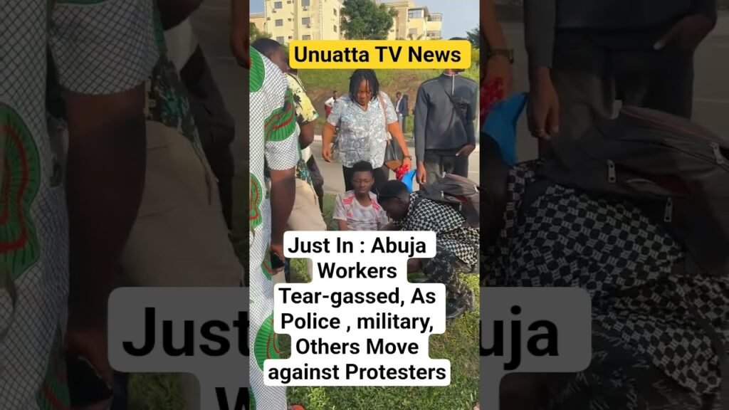 Just In : Abuja Workers inhales Teargas,  As Police , military, Others Move against Protesters #news
