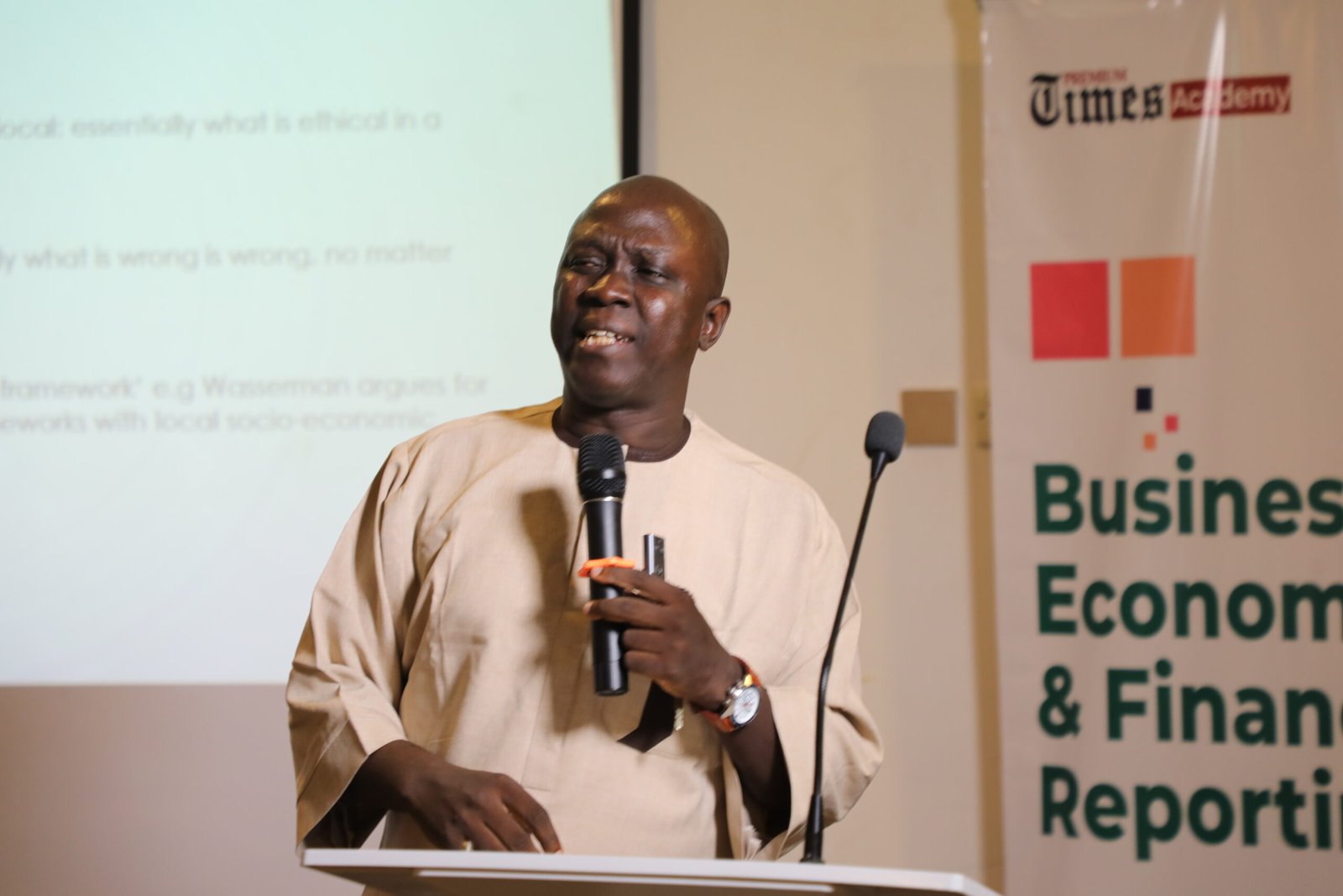 Idris Akinbajo, the managing editor of the newspaper, emphasised that journalism ethics must be global [PHOTO CREDIT: PREMIUM TIMES]