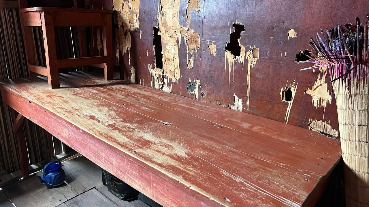 The wooden bed women lay on to give birth in Makoko 