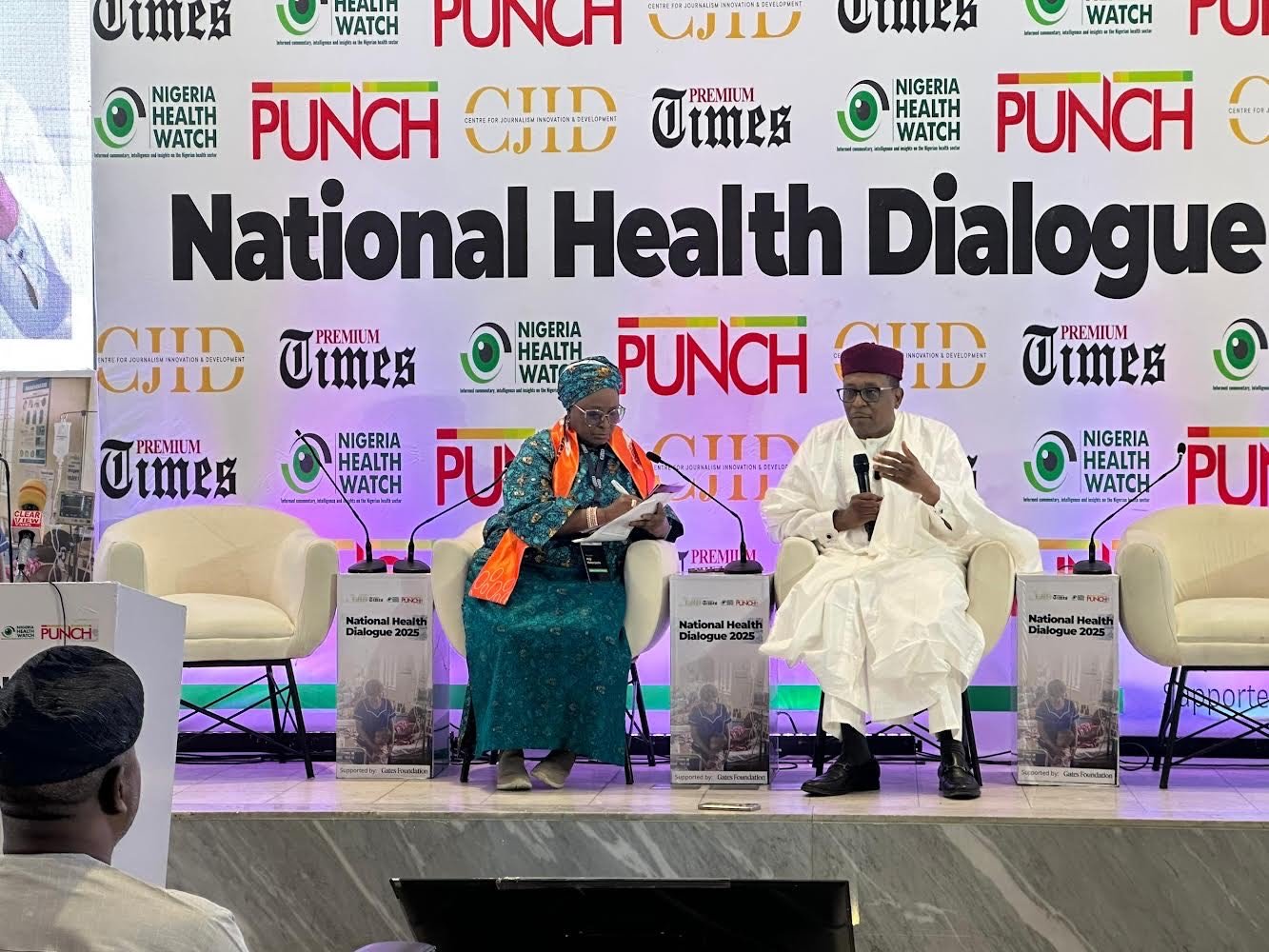 Health Minister, Muhammad Pate (R), headlining the Dialogue in a fireside discussion, hosted by Moji Makanjoula (L), focused on Nigeria’s reform priorities, the future of primary healthcare, and the shifts required to improve outcomes nationwide