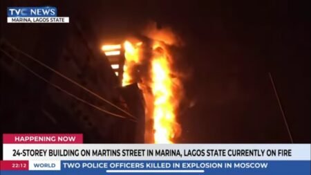 LIVE: Fire Razes 22-Storey Building In Lagos, TVC Crew, Traders Scamper For Safety