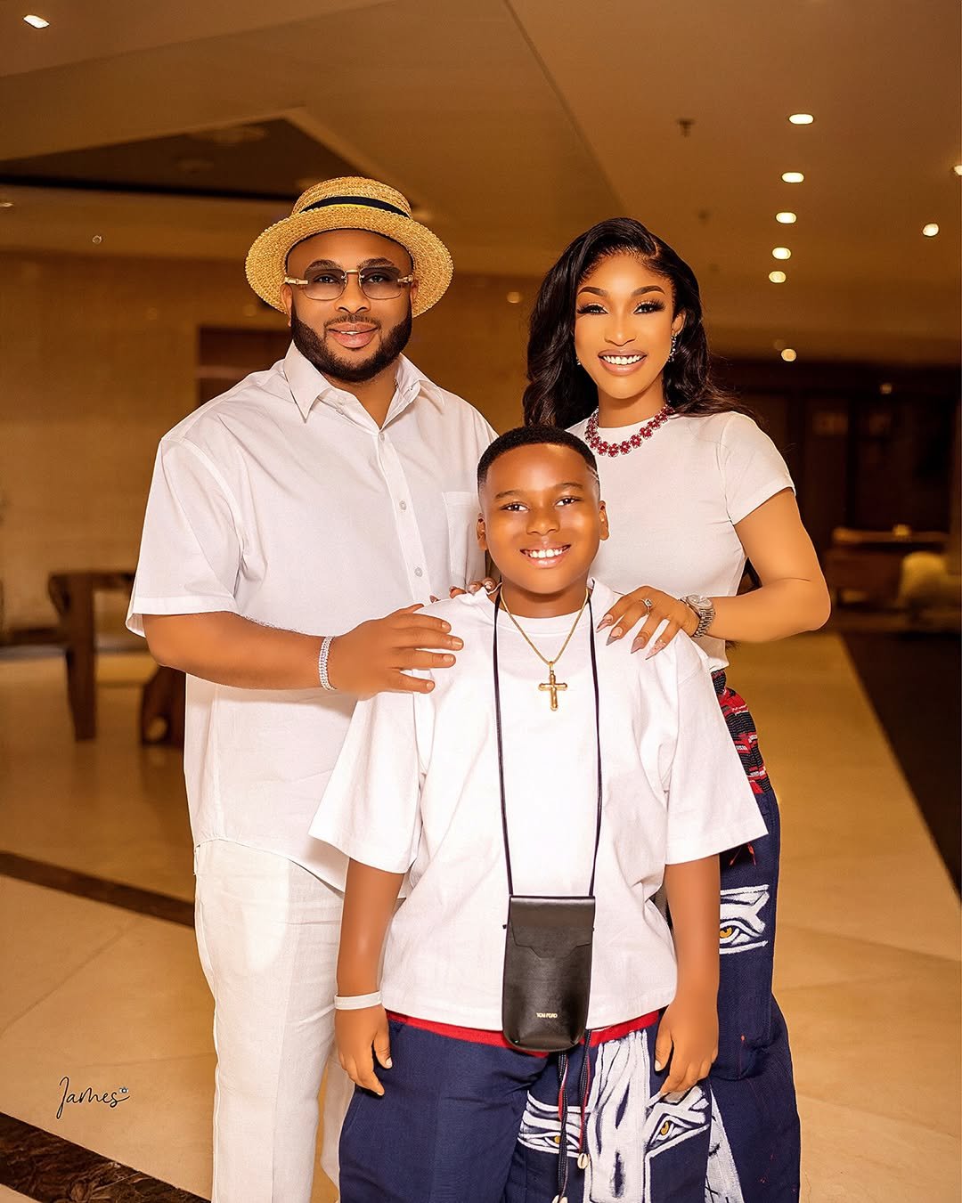 Olakunle Churchill, Tonto Dikeh with their son, King Andre