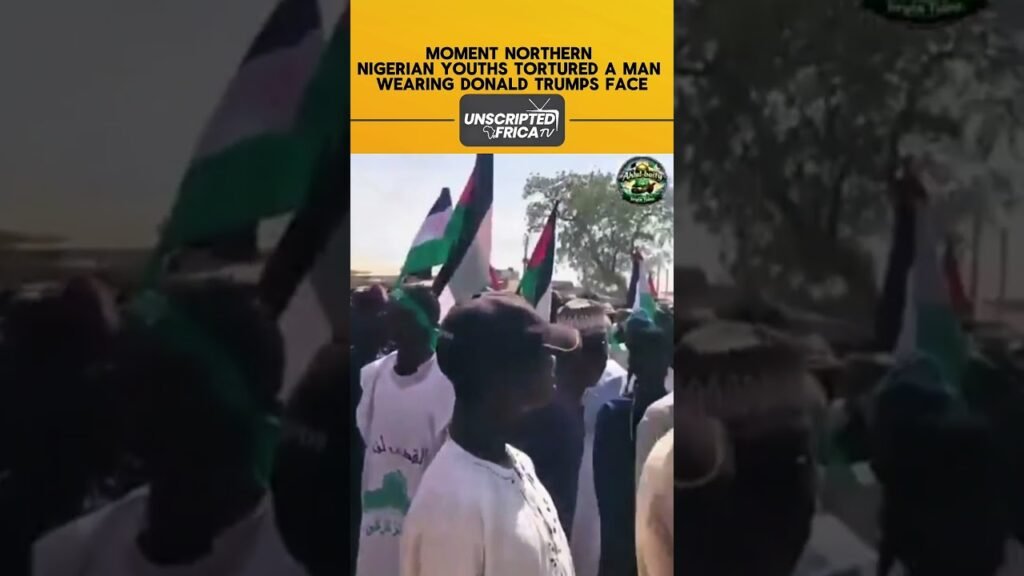 MOMENT NORTHERNNIGERIAN YOUTHS TORTURED A MANWEARING DONALD TRUMPS FACE #nigeria #news