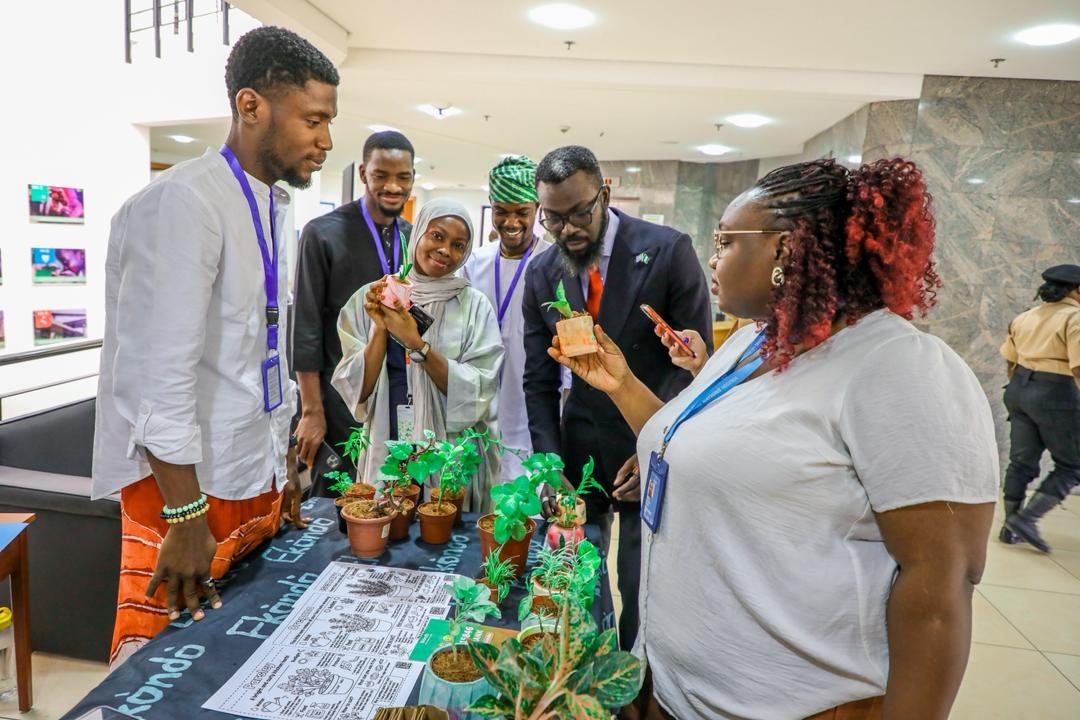 Exhibition stand displaying seedlings of some medicinal plants