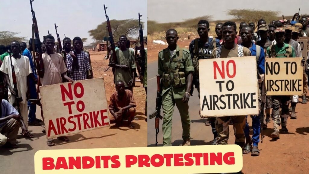 Bokoharam members Protest against Tinubu Nigeria military Airstrike in Borno