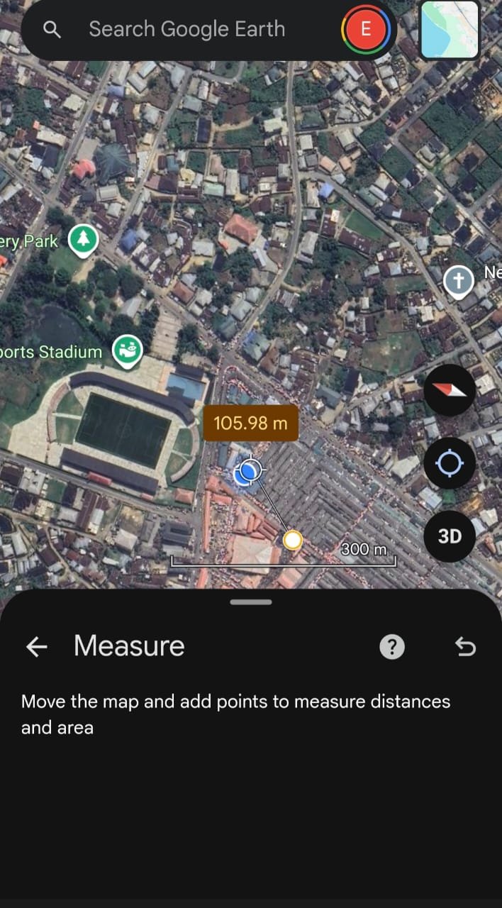 Measurement of the distance between the fire service station at Akpan Andem Market and the location of the fire outbreak