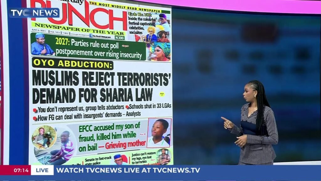 TVC Newspaper Review | Oyo Abduction: Muslims Reject Terrorists’ Demand For Sharia Law TVC Newspaper Review | Oyo Abduction: Muslims Reject Terrorists’ Demand For Sharia Law
