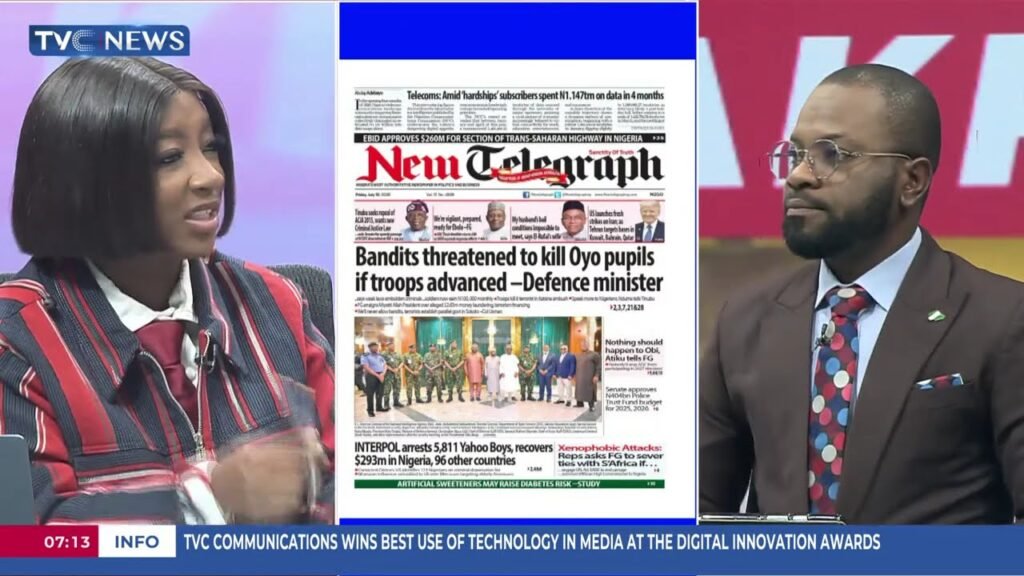 TVC Newspaper Review: Bandits Threatened To Kill Oyo Pupils If Troops Advanced – Defence Minister TVC Newspaper Review: Bandits Threatened To Kill Oyo Pupils If Troops Advanced – Defence Minister