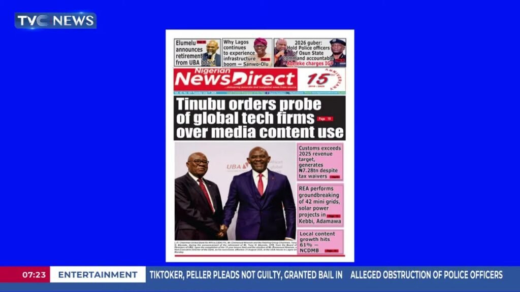 TVC Newspaper Review: Pres Tinubu Orders ICPC To Prope ‘Fake’ Federal Agency, PFIPC TVC Newspaper Review: Pres Tinubu Orders ICPC To Prope ‘Fake’ Federal Agency, PFIPC