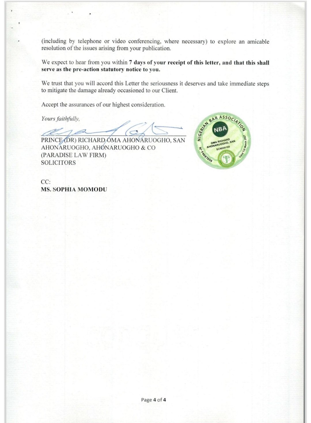 Ms Momodu's Pre notice 4
