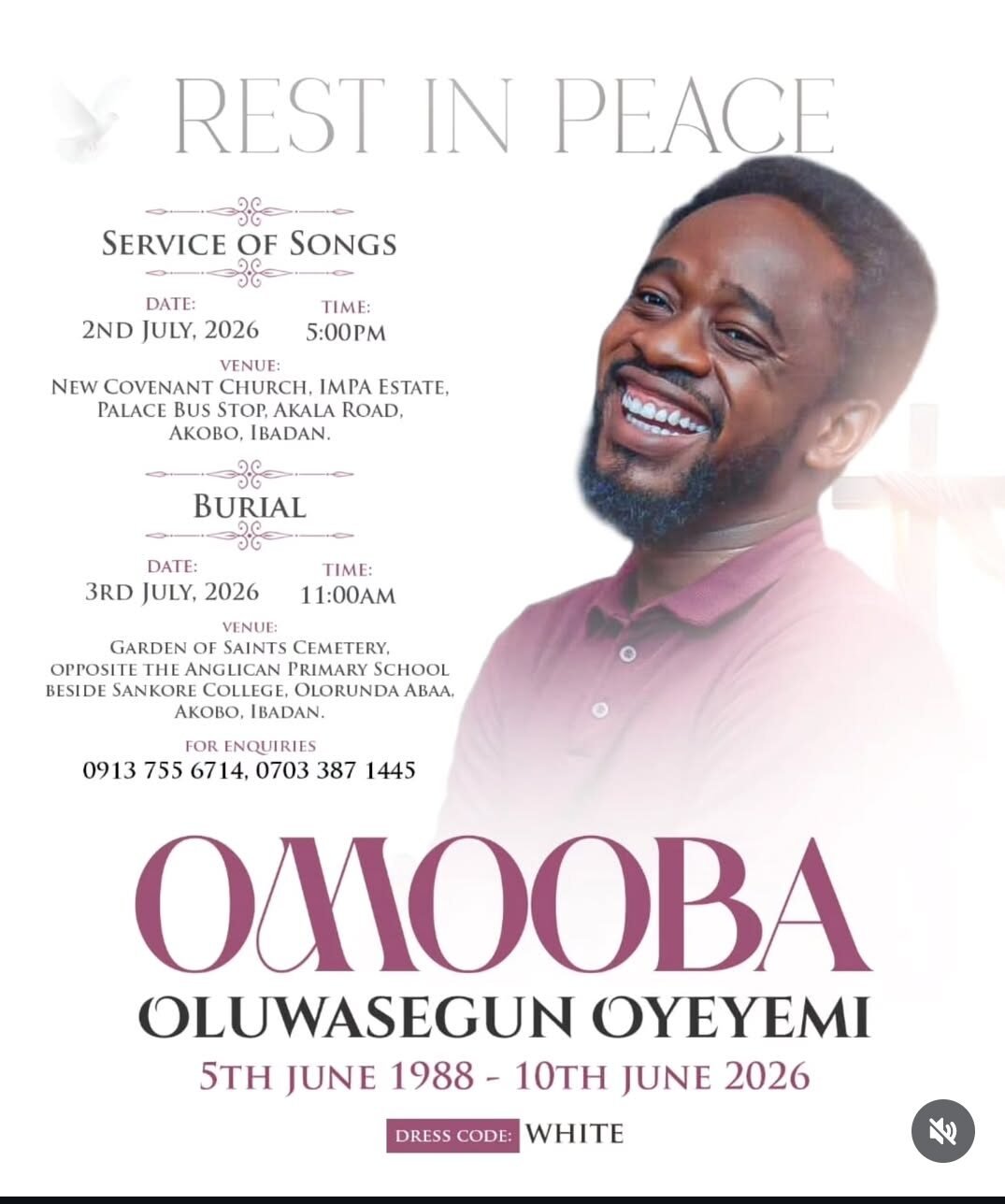 Oluwasegun Oyeyemi's burial arrangements