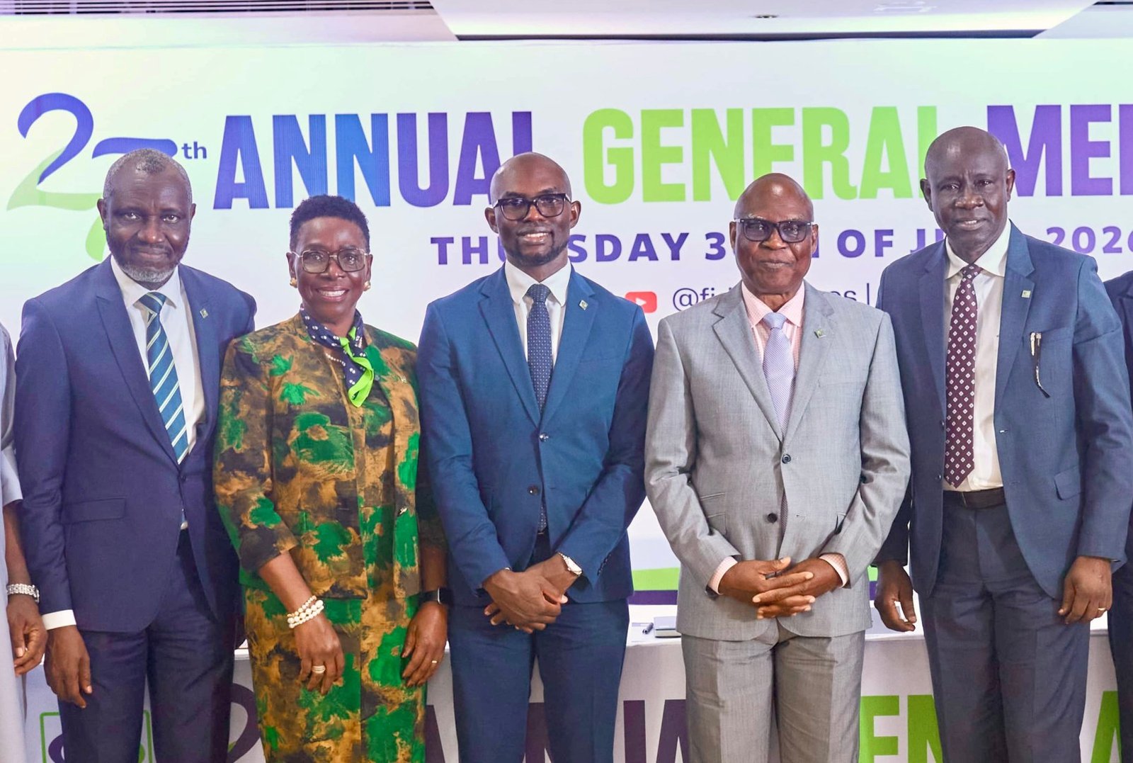 L-RMr. Ola Ijimakin; Commercial Director, Fidson; Mrs. Hannah Oyebanjo, Non-Executive Director; Mr. Imokha Ayebae; Finance Director; Dr. Fidelis Ayebae, Chairman; and Mr. Abiola Adebayo, Managing Director/CEO at the 27th Annual General Meeting of Fidson Healthcare Plc which held virtually on July 30, 2026.