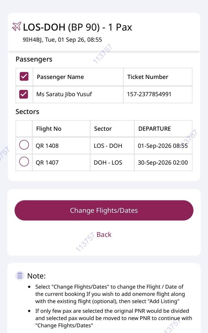 Saratu Jibo Yusufโs flight ticket seen by PREMIUM TIMES.