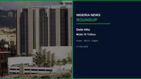Nigeria News Round-up 27 Sep 2026 | Debt โฆ166.79tn ยท Power ยท NECO ยท Eagles Nigeria News Round-up 27 Sep 2026 | Debt โฆ166.79tn ยท Power ยท NECO ยท Eagles