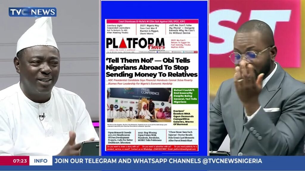 TVC Newspaper Review: ‘Tell Them No’: Obi Urges UK-Based Nigerians to Stop Sending Money Home TVC Newspaper Review: ‘Tell Them No’: Obi Urges UK-Based Nigerians to Stop Sending Money Home
